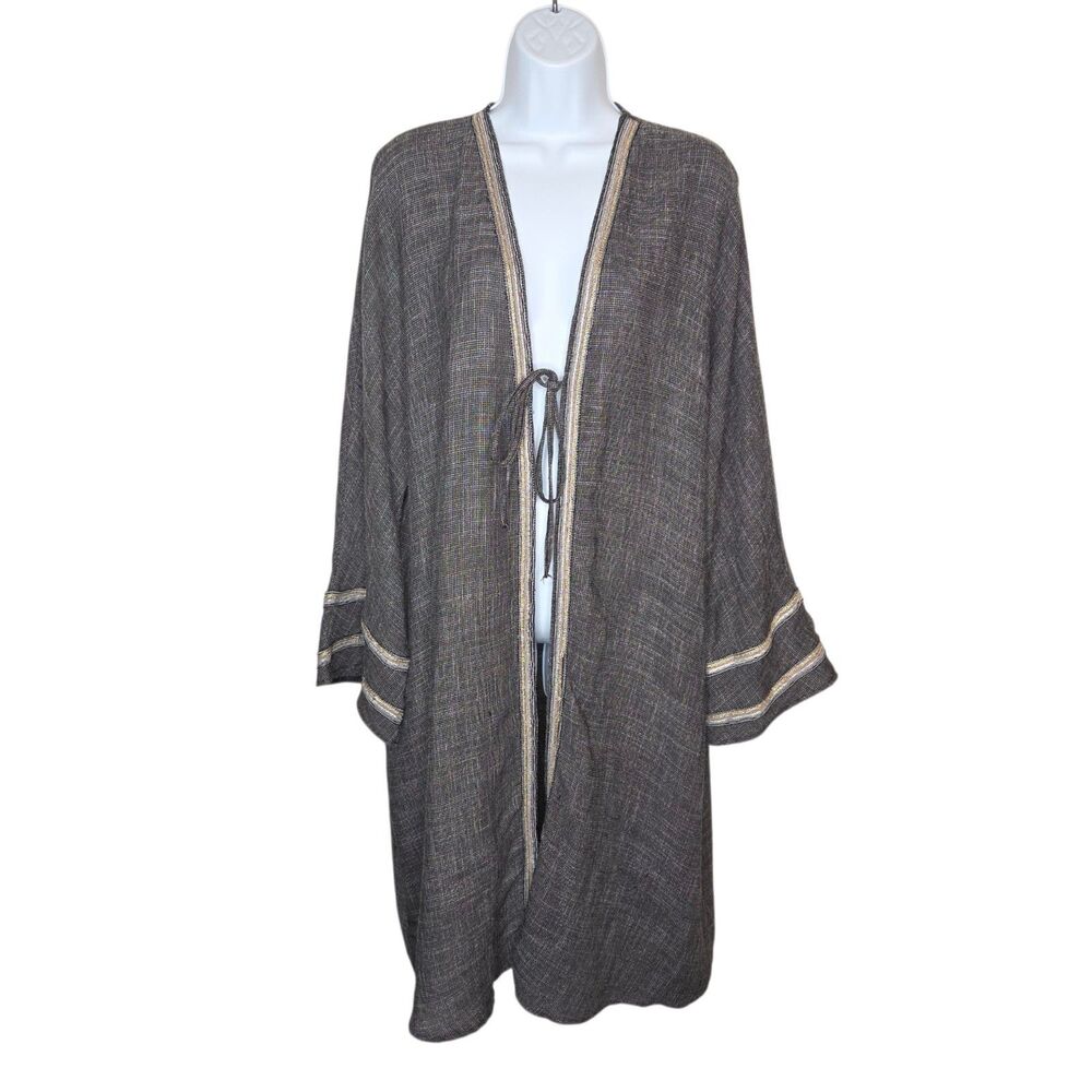 Refka Casual Metallic Trim Open Front Abaya Kimono Cardigan Duster Size 8